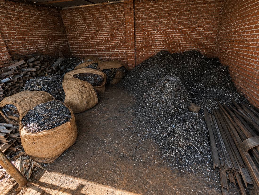 Sorted iron scrap pile ready for weighment at Bahl Metals